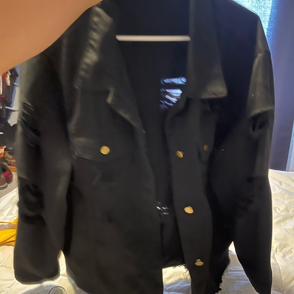 Plus Ripped Drop Shoulder Denim Jacket BLACK - Picture 4 of 7